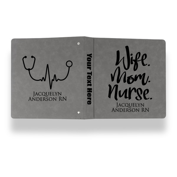 Nursing Quotes Leather Binder - 1" - Grey - Back Spine Front View