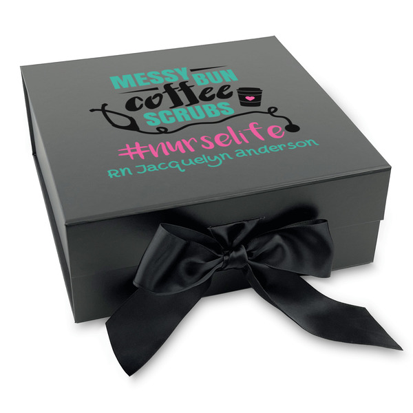 Nursing Quotes Gift Boxes with Magnetic Lid - Black - Front (angle)
