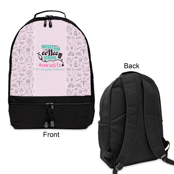 Nursing Quotes Large Backpack - Black - Front & Back View