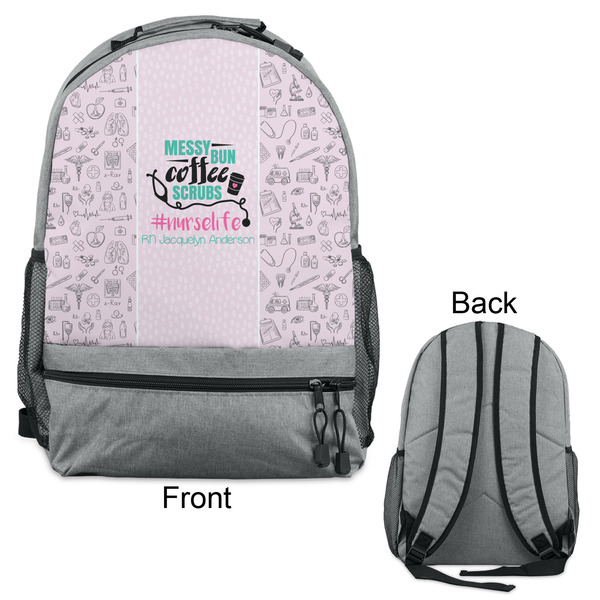 Nursing Quotes Large Backpack - Gray - Front & Back View