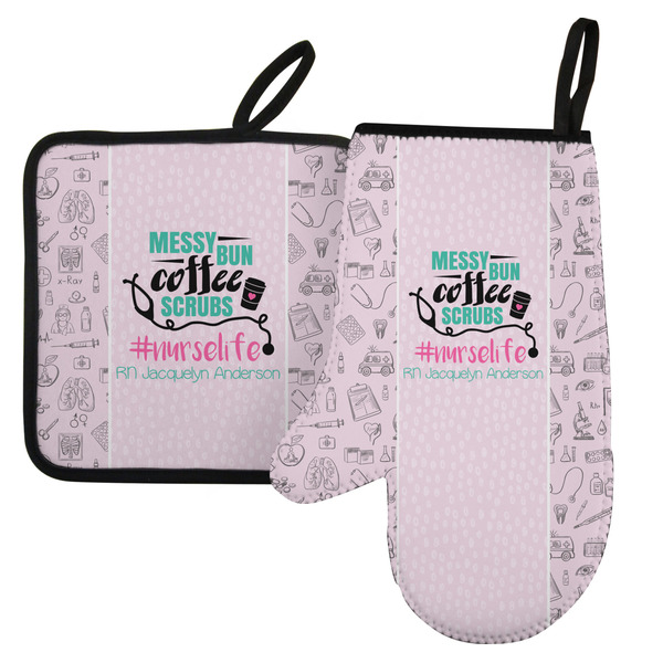Custom Nursing Quotes Left Oven Mitt & Pot Holder Set w/ Name or Text