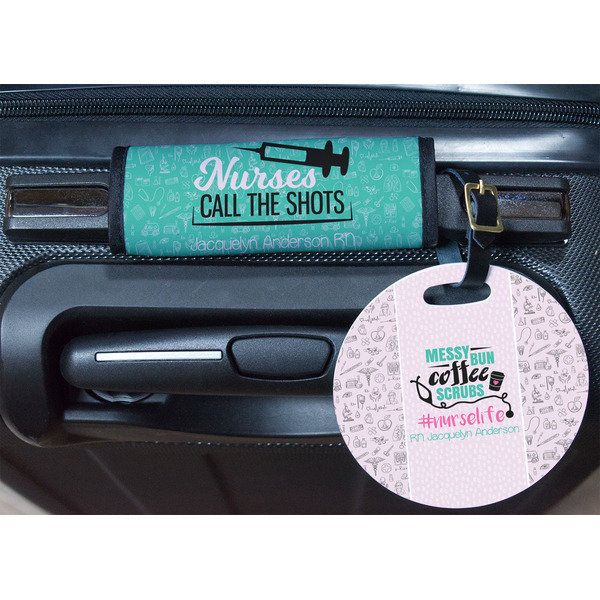 Nursing Quotes Round Luggage Tag & Handle Wrap - In Context