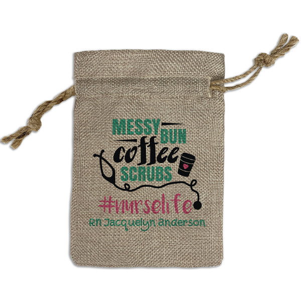 Custom Nursing Quotes Small Burlap Gift Bag - Front (Personalized)