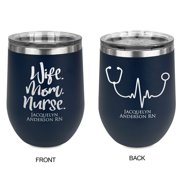 Nursing Quotes Stainless Wine Tumblers - Navy - Double Sided - Approval