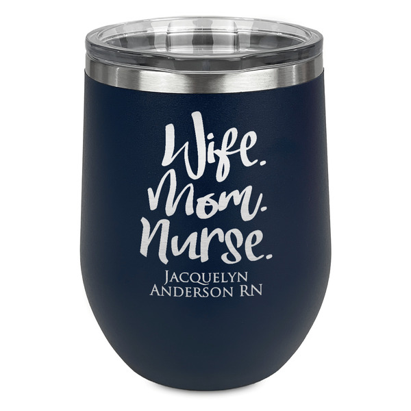Custom Nursing Quotes Stemless Stainless Steel Wine Tumbler - Navy - Double Sided (Personalized)