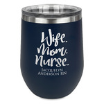Nursing Quotes Stemless Stainless Steel Wine Tumbler - Navy - Single Sided (Personalized)