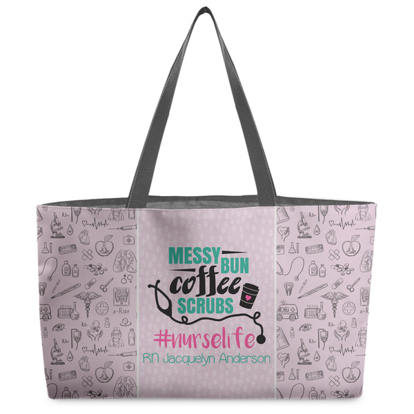 Custom Nursing Quotes Beach Totes Bag - w/ Black Handles (Personalized)