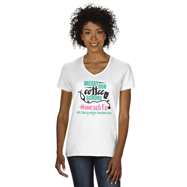 Custom Nursing Quotes Women's V-Neck T-Shirt - White (Personalized)