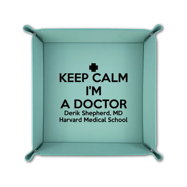 Medical Doctor 6" x 6" Teal Leatherette Snap Up Tray - FOLDED UP