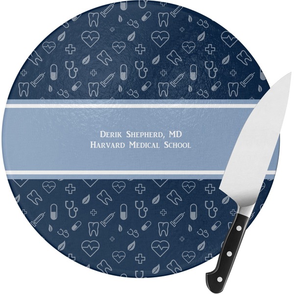 Custom Medical Doctor Round Glass Cutting Board - Small (Personalized)