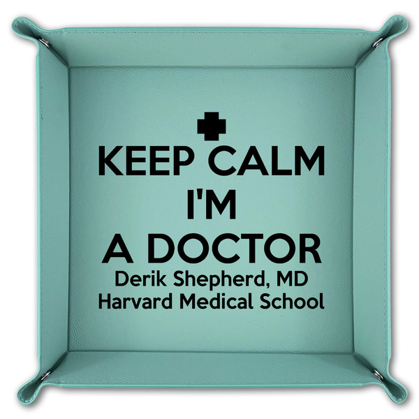 Medical Doctor 9" x 9" Teal Leatherette Snap Up Tray - FOLDED