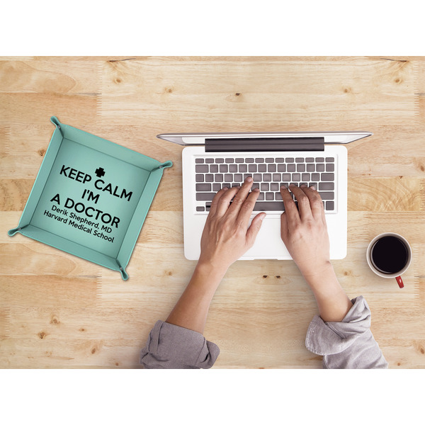 Medical Doctor 9" x 9" Teal Leatherette Snap Up Tray - LIFESTYLE