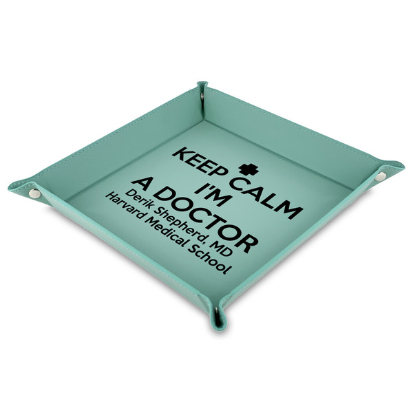 Custom Medical Doctor 9" x 9" Teal Faux Leather Valet Tray (Personalized)