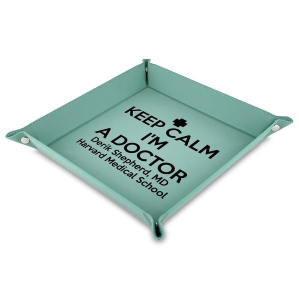 Custom Medical Doctor Faux Leather Dice Tray - 9" x 9"  - Teal (Personalized)