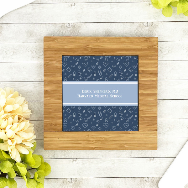 Medical Doctor Bamboo Trivet with 6" Tile - LIFESTYLE
