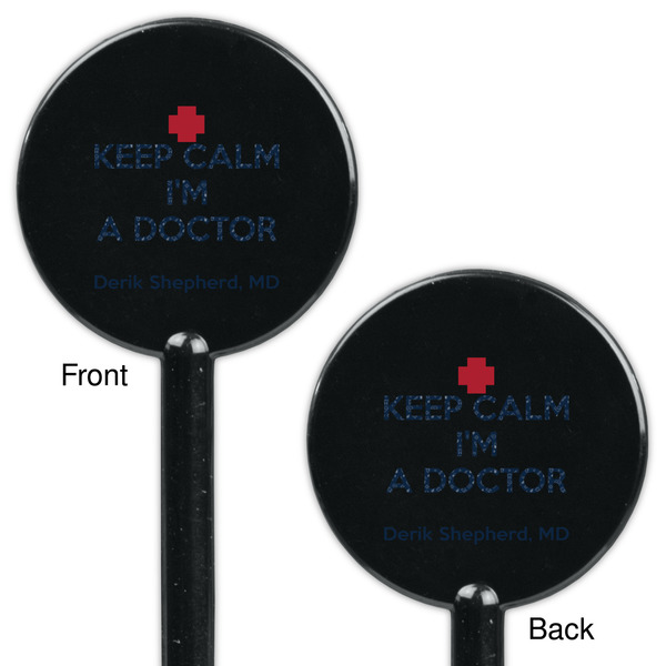 Medical Doctor Black Plastic 5.5" Stir Stick - Double Sided - Round - Front & Back