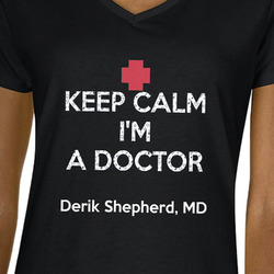 Medical Doctor Women's V-Neck T-Shirt - Black - Small (Personalized)