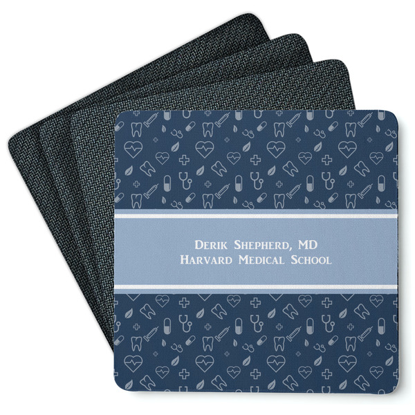 Custom Medical Doctor Square Rubber Backed Coasters - Set of 4 (Personalized)