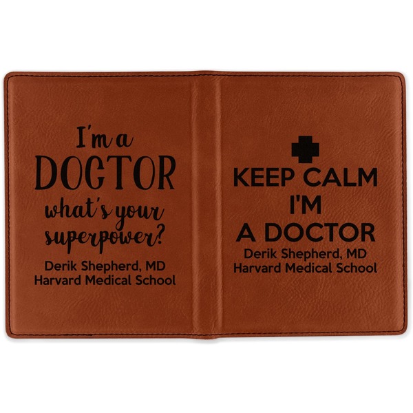 Medical Doctor Cognac Leather Passport Holder Outside Double Sided - Apvl