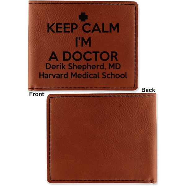 Medical Doctor Cognac Leatherette Bifold Wallets - Front and Back Single Sided - Apvl