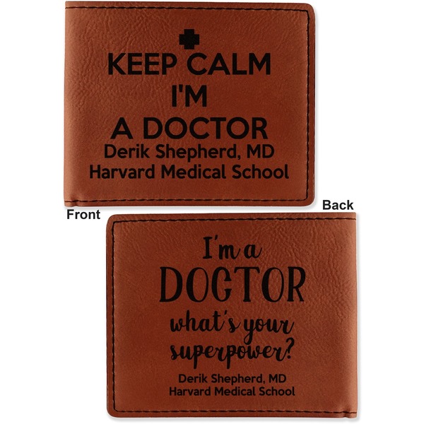 Medical Doctor Cognac Leatherette Bifold Wallets - Front and Back