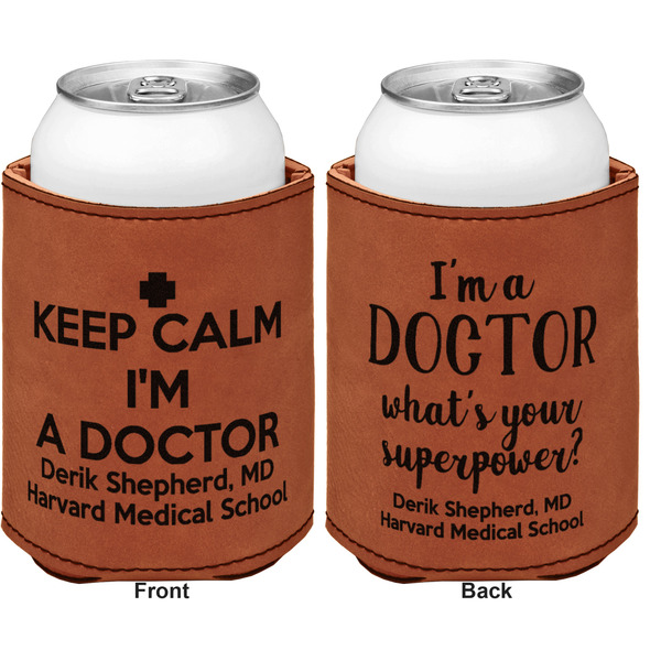 Medical Doctor Cognac Leatherette Can Sleeve - Double Sided Front and Back