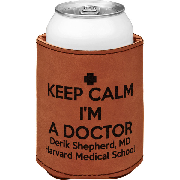 Medical Doctor Cognac Leatherette Can Sleeve - Single Front