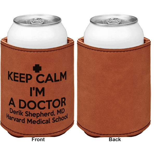Medical Doctor Cognac Leatherette Can Sleeve - Single Sided Front and Back