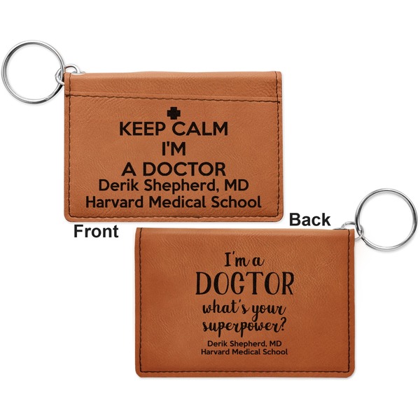 Medical Doctor Cognac Leatherette Keychain ID Holders - Front and Back Apvl