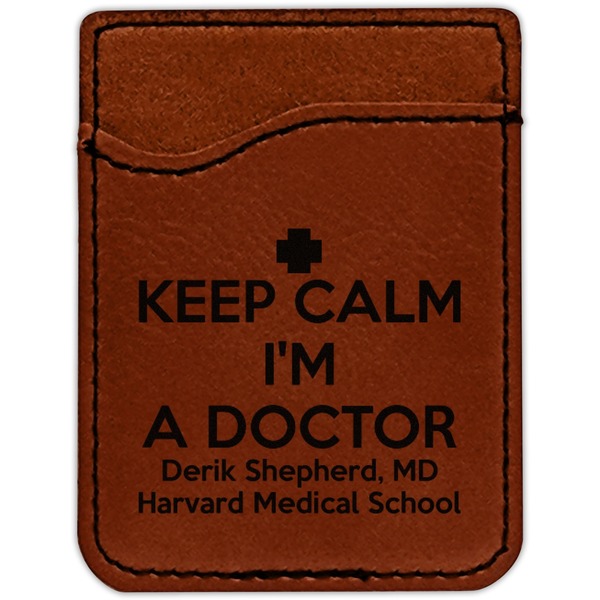 Medical Doctor Cognac Leatherette Phone Wallet close up