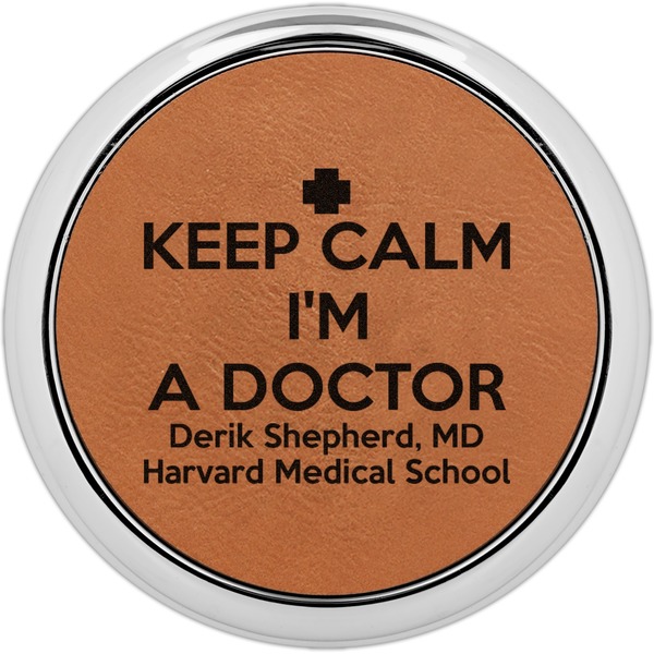 Custom Medical Doctor Set of 4 Leatherette Round Coasters w/ Silver Edge (Personalized)