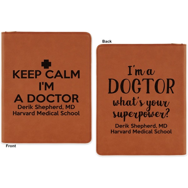 Medical Doctor Cognac Leatherette Zipper Portfolios with Notepad - Double Sided - Apvl