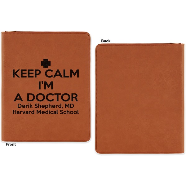Medical Doctor Cognac Leatherette Zipper Portfolios with Notepad - Single Sided - Apvl