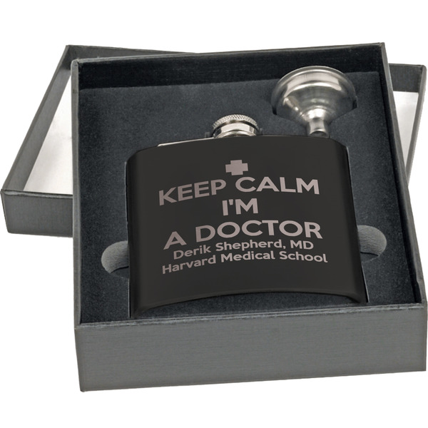 Medical Doctor Engraved Black Flask Gift Set
