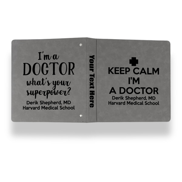 Medical Doctor Leather Binder - 1" - Grey - Back Spine Front View