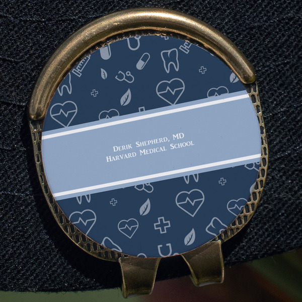 Medical Doctor Golf Ball Marker Hat Clip - Gold - Close Up