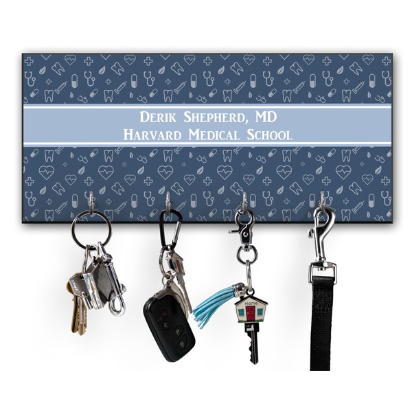 Custom Medical Doctor Key Hanger w/ 4 Hooks w/ Name or Text