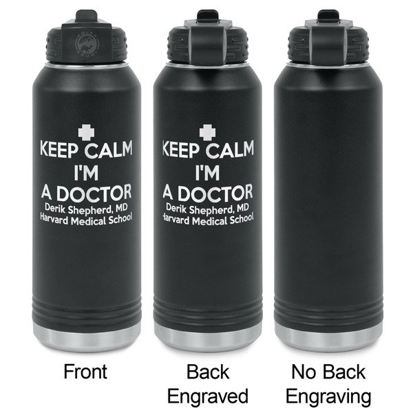 Medical Doctor Laser Engraved Water Bottles - 2 Styles - Front & Back View