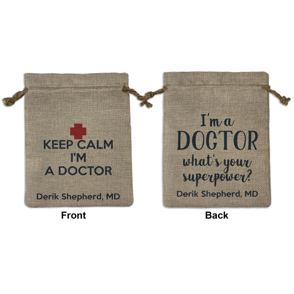 Custom Medical Doctor Medium Burlap Gift Bag - Front & Back (Personalized)