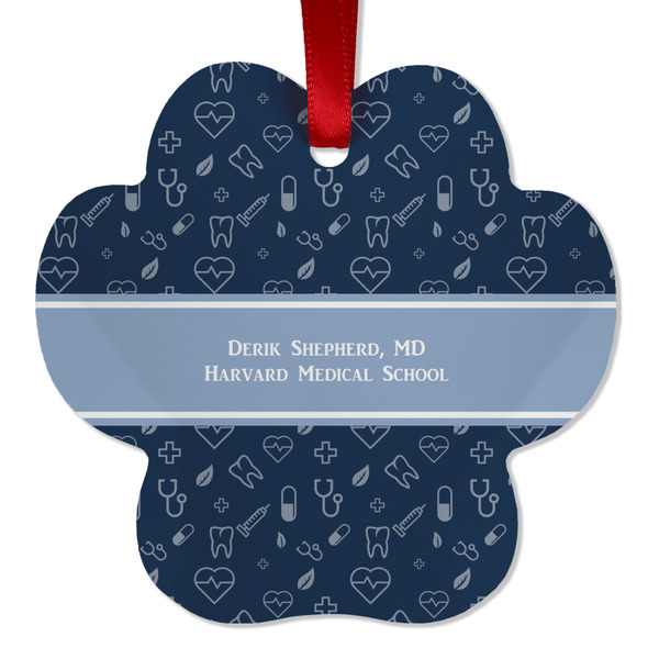 Custom Medical Doctor Metal Paw Ornament - Double Sided w/ Name or Text