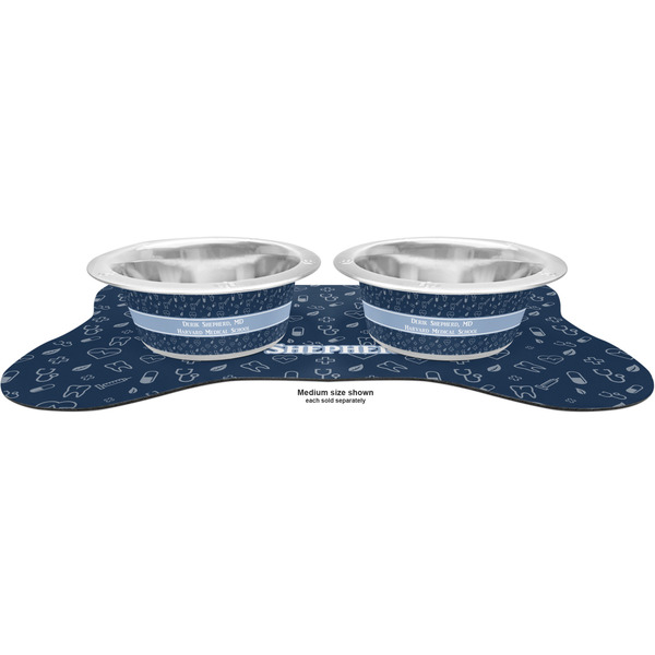 Medical Doctor Metal Pet Bowls - On Dog Bone Shaped Mat