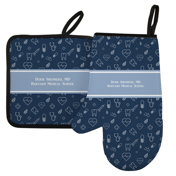 Custom Medical Doctor Left Oven Mitt & Pot Holder Set w/ Name or Text