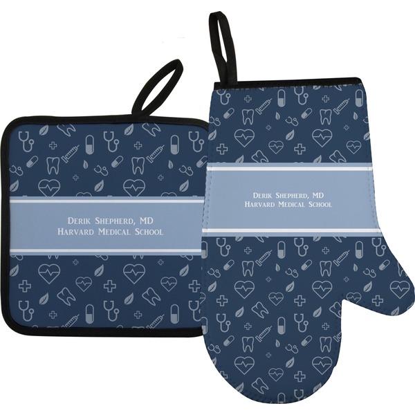 Custom Medical Doctor Right Oven Mitt & Pot Holder Set w/ Name or Text
