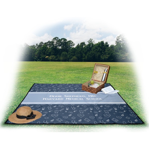 Medical Doctor Picnic Blanket - with Basket Hat and Book - in Use