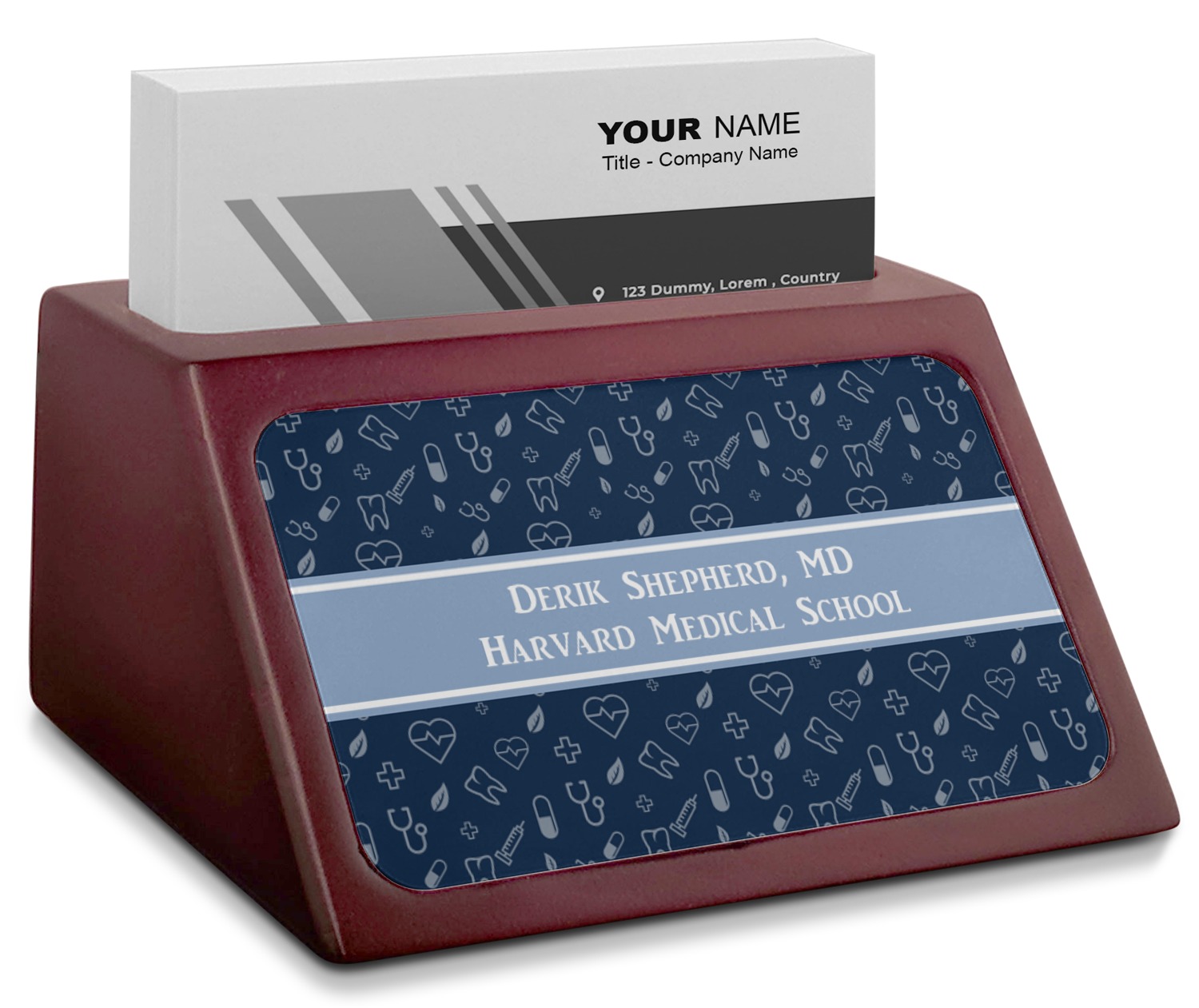 Custom Medical Doctor Red Mahogany Business Card Holder (Personalized