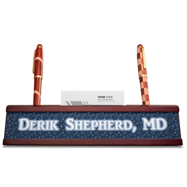 Medical Doctor Red Mahogany Nameplates with Business Card Holder - Straight