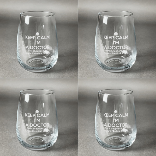 Medical Doctor Set of Four Personalized Stemless Wineglasses (Approval)