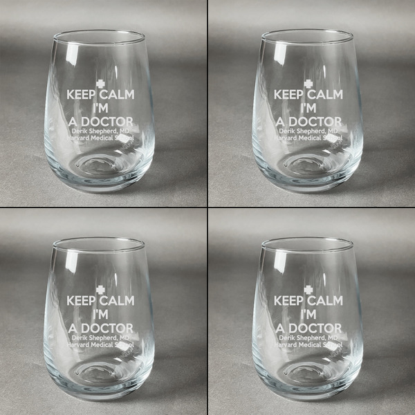 Medical Doctor Set of Four Personalized Stemless Wineglasses (Approval)