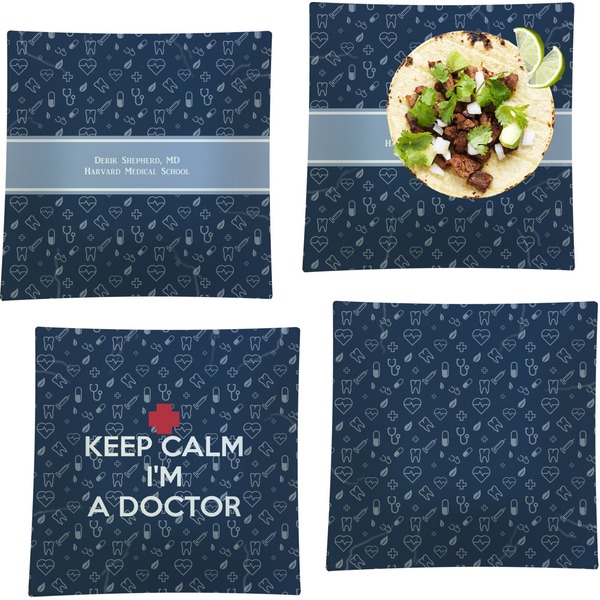 Custom Medical Doctor Set of 4 Glass Square Lunch / Dinner Plate 9.5" (Personalized)