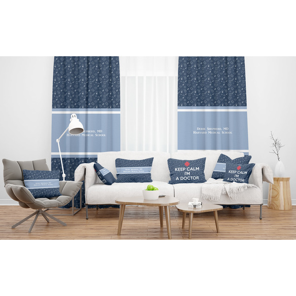 Medical Doctor Sheer and Custom Curtains in Room with Matching Pillows